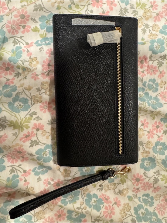 Coach Black Saffiano Leather Envelope Wristlet with Gold Logo